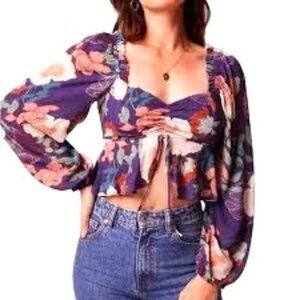 NWT Band Of The Free Floriane Floral Crop Milkmaid Blouse Medium Boho Cotton